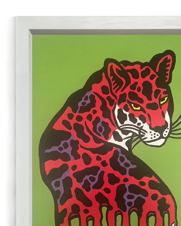 La mirada del jaguar - Rojo / Marco Blanco 2 x 3,5cm Grande - 49x36 cm
