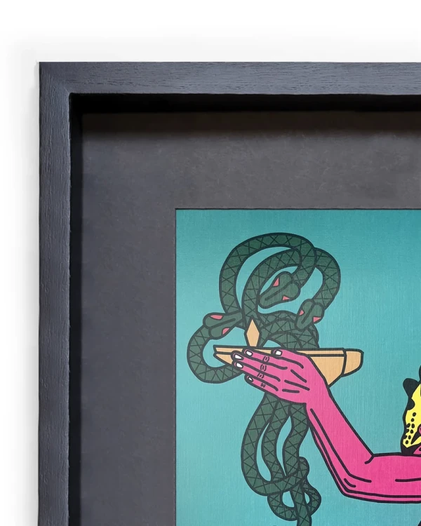 La ofrenda - turquesa / Marco Negro de 2x3,5 cm + Fondo negro Grande - 57x44c m