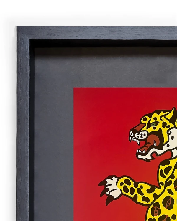 Jaguar Danzante - Rojo / Marco negro con fondo negro  pequeño -  42x33 cm