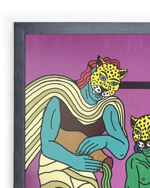 Dos Chamanes y una poción - Violeta / Marco de 1,5 x 3,5 negro pequeño - 23 x 34cm