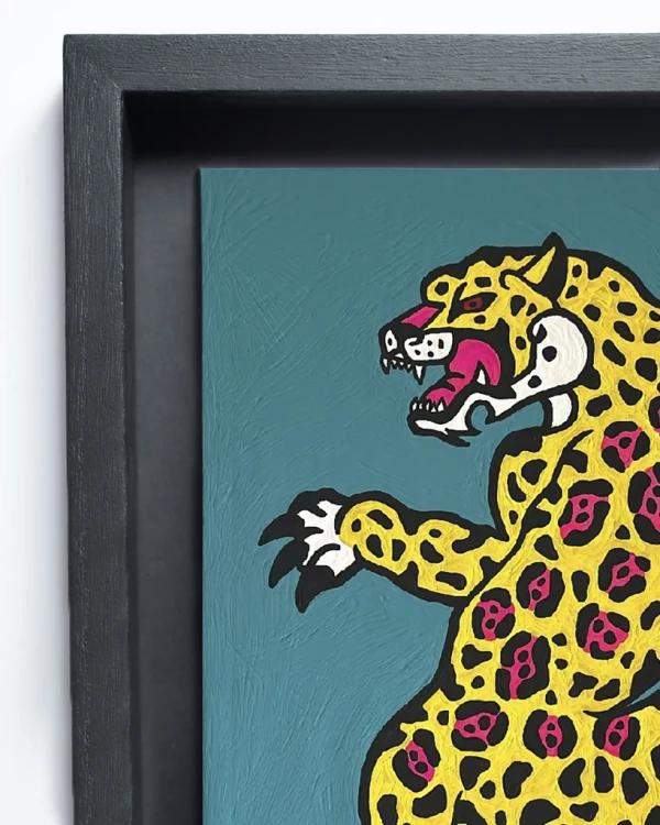 Jaguar Danzante - 50x70 / Marco negro liso (2 ancho x 3,5 profundidad) + 3 cm de fondo Negro