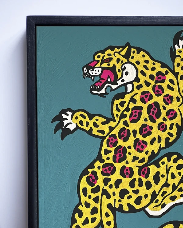 Jaguar Danzante - 50x70 / Marco negro liso al borde (1,5 cm ancho de frente x 3 cm de profundidad)