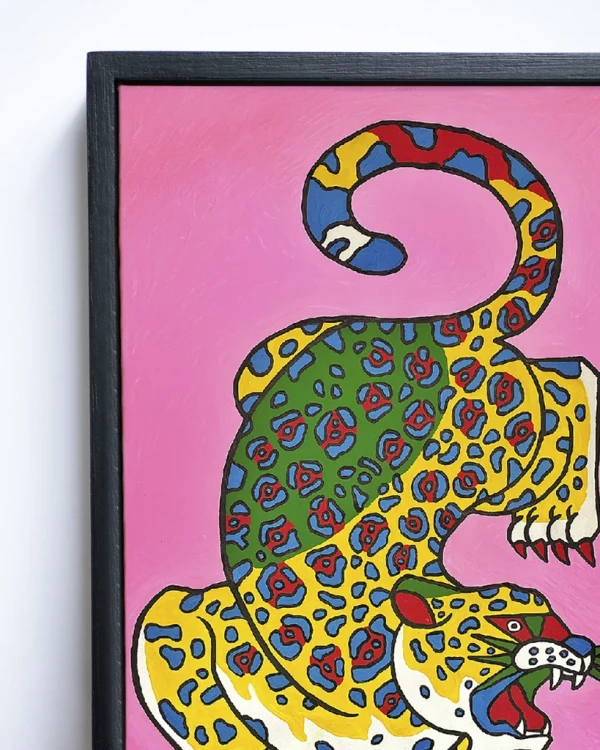 Jaguar Geométrico - 50x70 / Marco negro liso al borde (1,5 cm ancho de frente x 3 cm de profundidad)