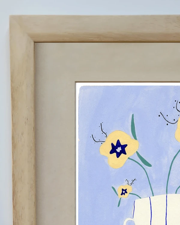 Pastel - 21 x 30 / Marco chanfle de 3.5 cm en kiri natural mas paspartu piedra