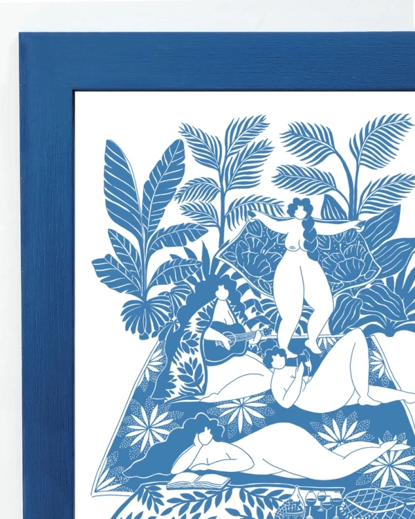 Gozando la vida - 30 x 42 / Marco chato de 3 cm azul ultramar