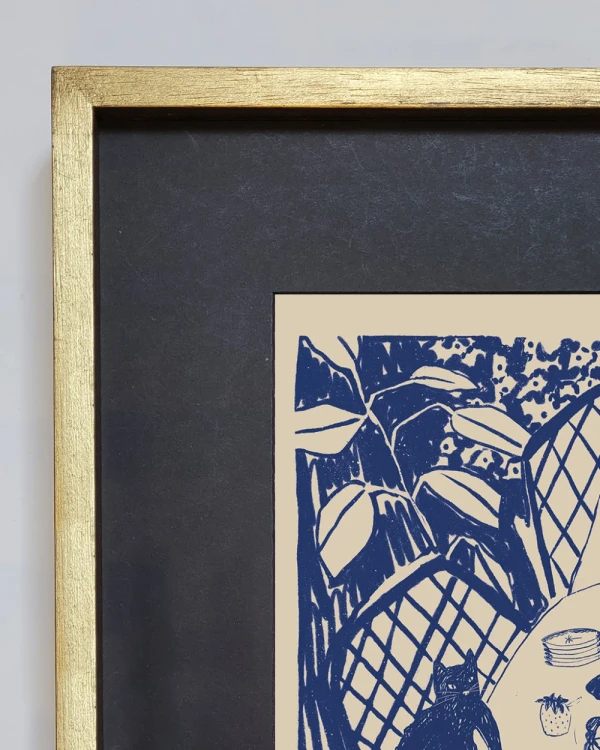 Azul - 30 X 42 / Marco recto de 1.5 x 3.5 en L dorado mas paspartu negro