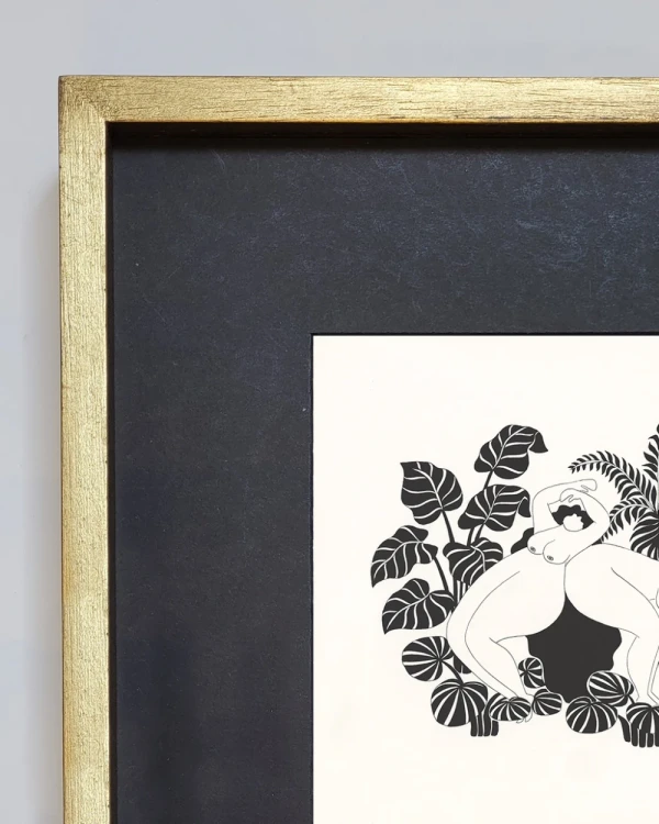 Sosten - Varilla en L recta dorada mas paspartu negro / 30 X 42