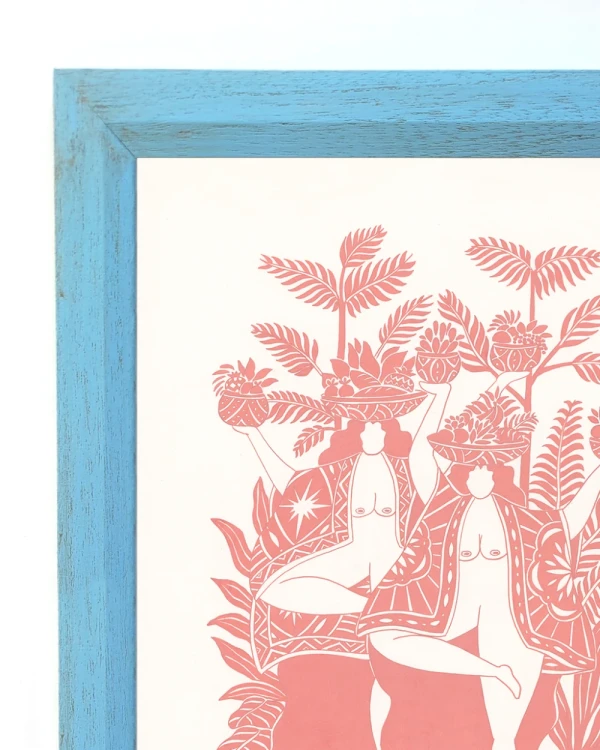 Abundancia - 30 x 42 / Marco chato en chanfle celeste vintage