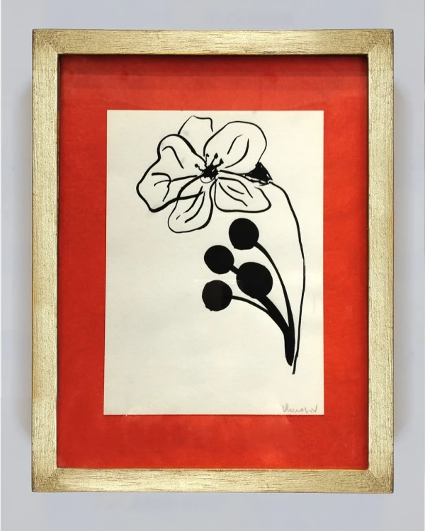 Flor - Marco chato dorado + passepartout colorado