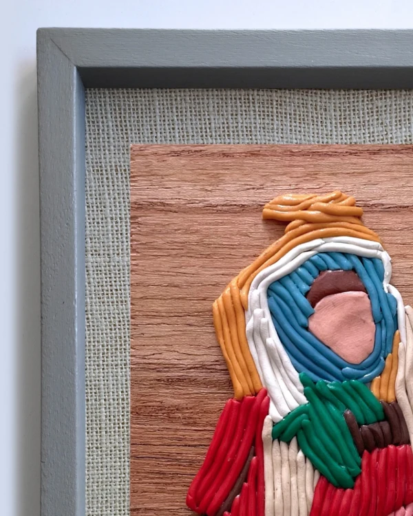 Sentimientos 5 - Marco tipo box gris + arpillera white