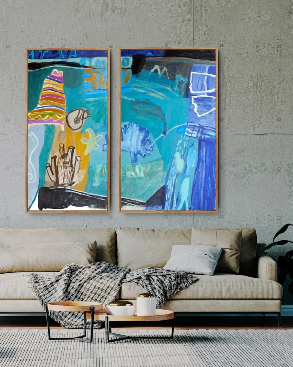 Díptico Azul - Chata de 4 cm lustre  petiribi  128x146 (ancho de los dos juntos)