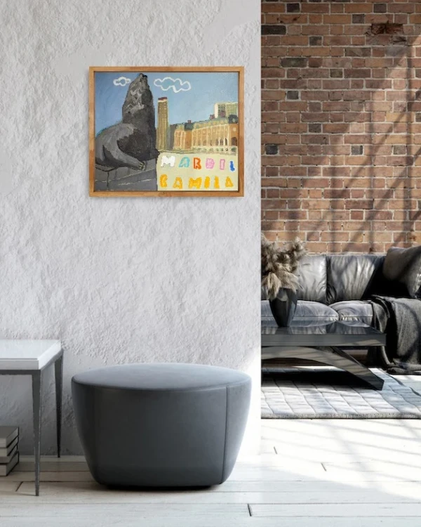 Lobo marino I - Alfil  45 marupa negro mas paspartu 5cm gris mas v comun 65x75 cm