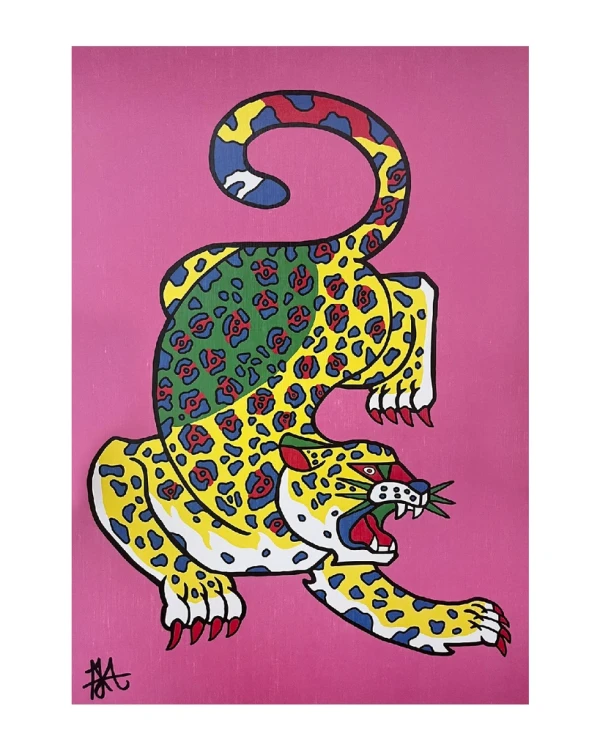 Jaguar Geométrio - naranja / Marco rampa negra lisa grande - 49x36