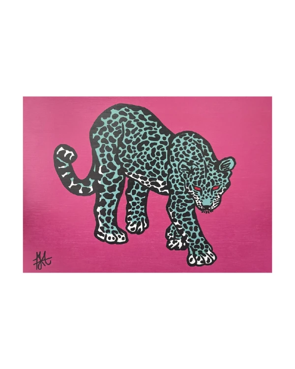 Jaguar al acecho - Naranja / Marco en madera marupá cera de 3cm con passpartou grande - 51x38 cm