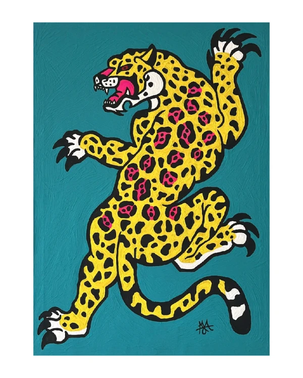 Jaguar Danzante - 35x50 / Marco negro liso (2 ancho x 3,5 profundidad) + 3 cm de fondo Negro