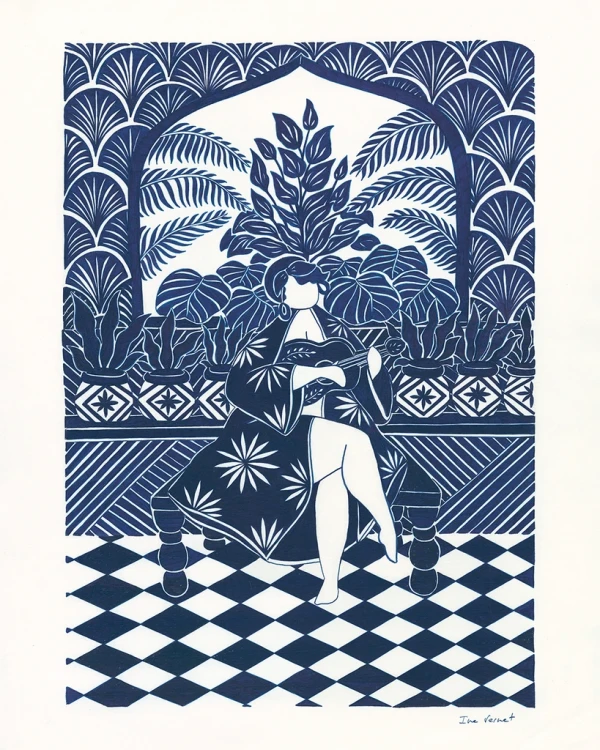 Musa - 30 x 42 / Marco recto en L de 1.5 dorada mas pasepartu negro