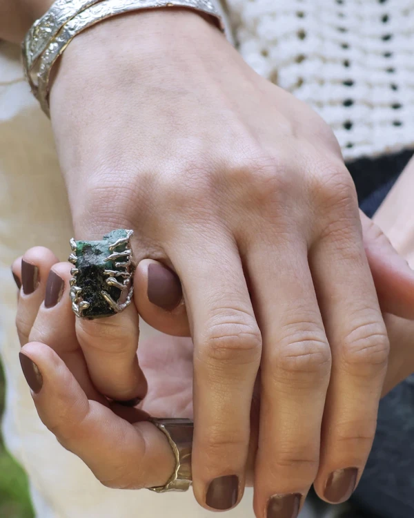 Anillo Roc - Plata / Verde / 2,22 cm