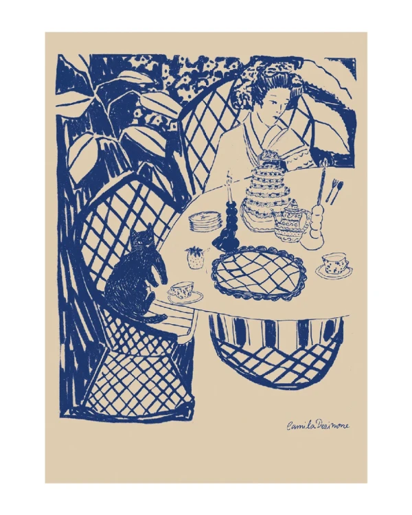 Azul - 21 x 30 / Marco recto de 1.5 x 3.5 en L dorado mas paspartu negro