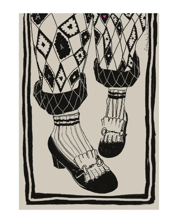 Babucha rombos - 30 X 42 / Marco chato de 3 cm negro liso