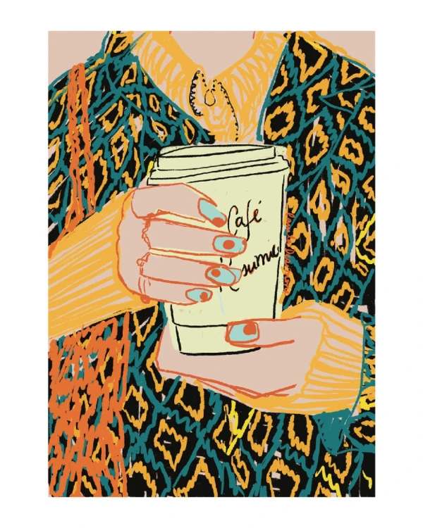 Camisa y saco - 30 X 42 / Marco chato 3 cm marupa natural mas pasepartu ocre