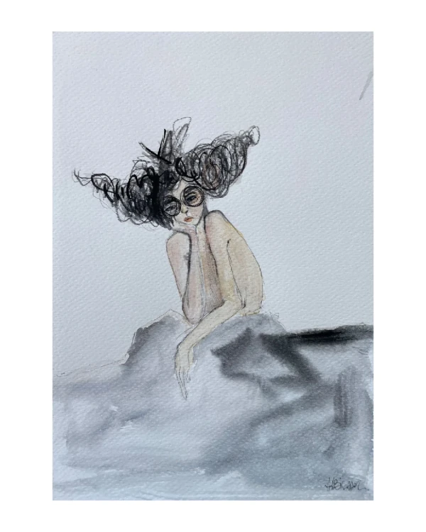 Mujer 1 - Marco tipo box gris + passepartout gris