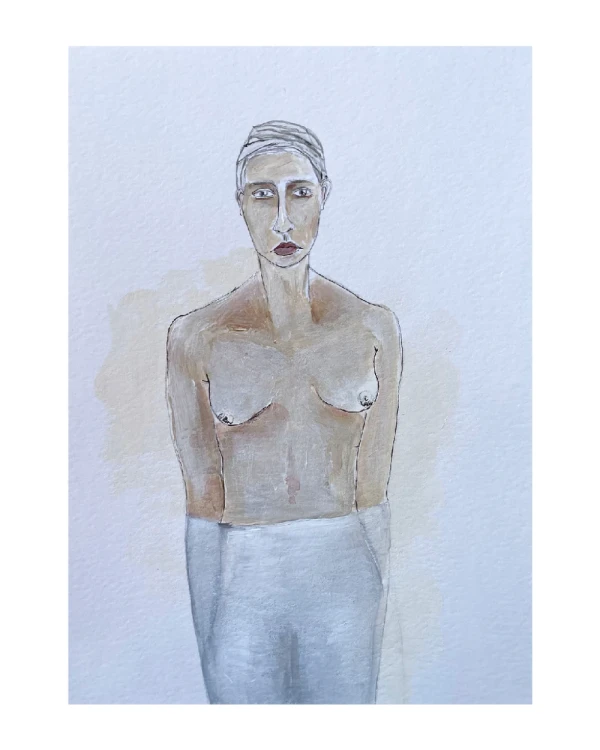 Mujer 3 - Marco tipo box gris + passepartout piedra