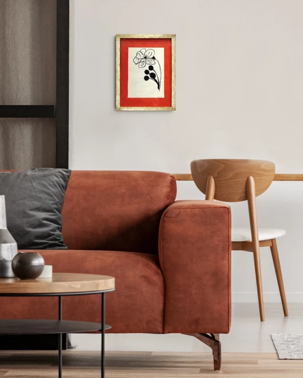 Flor - Marco chato dorado + passepartout negro