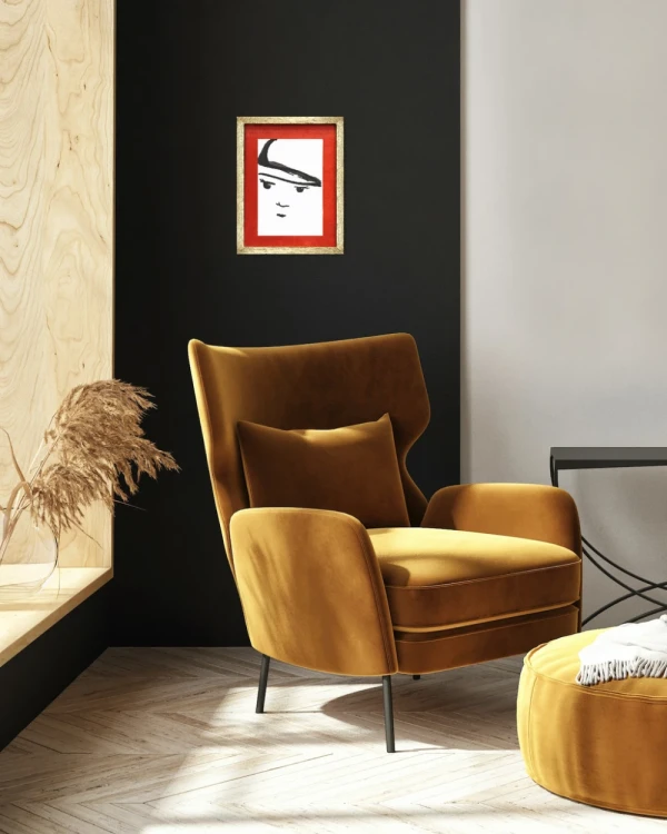 Chino - Marco chanfle madera + passepartout piedra