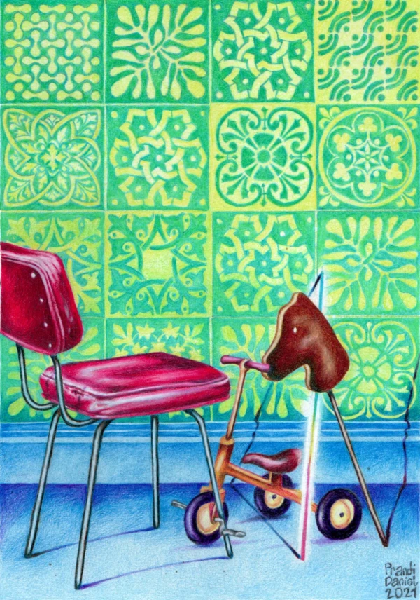 Daniel Prandi II - Marco en L plateado con patina dorada con passepartout