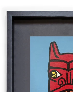 Totem de Jaguar Granate - Marco Espacial negro con fondo negro pequeño 42x33