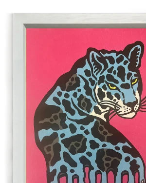 La mirada del jaguar - Azul / Marco Blanco 2 x 3,5cm Pequeño - 34x25 cm