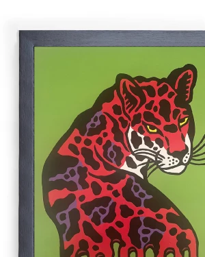 La mirada del jaguar - Rojo / Marco negro de 1,5 x 3,5cm grande - 48x35 cm