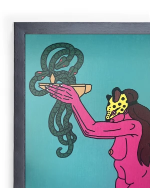 La ofrenda - turquesa / Marco negro de 1,5 x 3,5cm grande - 48x35 cm