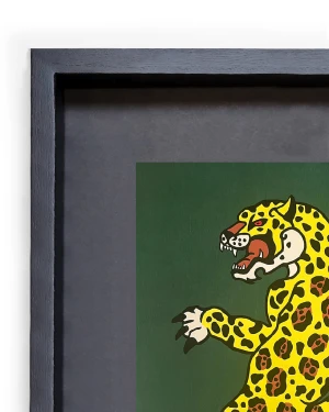 Jaguar Danzante - Verde / Marco negro con fondo negro  pequeño -  42x33 cm