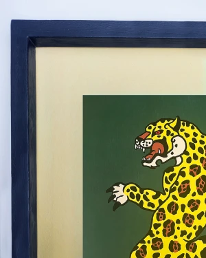 Jaguar Danzante - Verde / Marco negro con fondo ocre grande - 57x44 cm