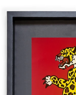 Jaguar Danzante - Rojo / Marco negro con fondo negro grande - 57x44 cm