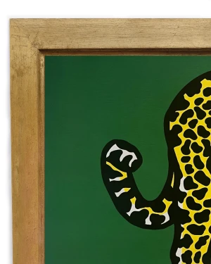 Jaguar al acecho - Verde / Marco dorado a la hoja con garganta grande - 52x39 cm