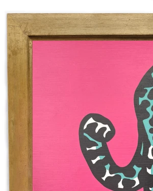 Jaguar al acecho - Rosa / Marco dorado a la hoja con garganta pequeño - 27x38 cm