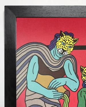 Dos Chamanes y una poción - Rojo / Marco chato de 3cm negro grande - 51 x 38cm