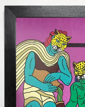 Dos Chamanes y una poción - Violeta / Marco chato de 3cm negro pequeño - 26 x 37cm