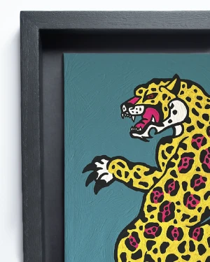 Jaguar Danzante - 35x50 / Marco negro liso (2 ancho x 3,5 profundidad) + 3 cm de fondo Negro