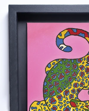 Jaguar Geométrico - 50x70 / Marco negro liso (2 ancho x 3,5 profundidad) + 3 cm de fondo Negro