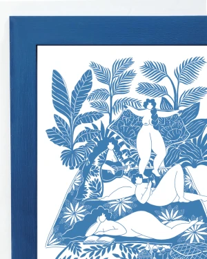 Gozando la vida - 30 x 42 / Marco chato de 3 cm azul ultramar