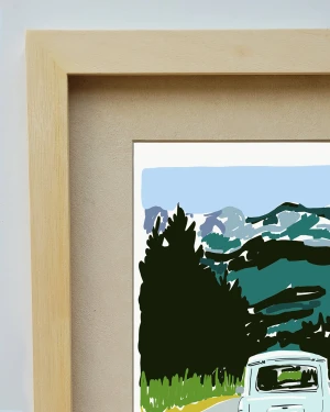 Ruta Renault - 21 x 30 / Marco chato de marupa natural mas paspartu stone