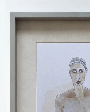 Mujer 3 - Marco tipo box gris + passepartout piedra