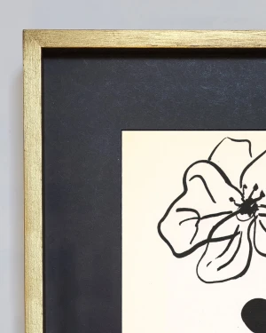 Flor - Marco chato dorado + passepartout negro