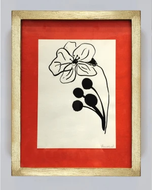 Flor - Marco chato dorado + passepartout colorado