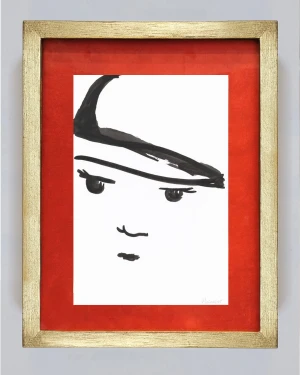 Chino - Marco chato dorado + passepartout rojo