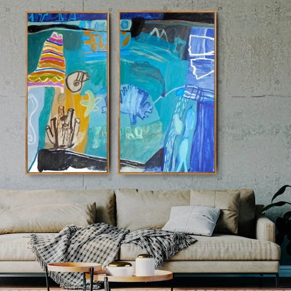 Díptico Azul - Chata de 4 cm lustre  petiribi  128x146 (ancho de los dos juntos)