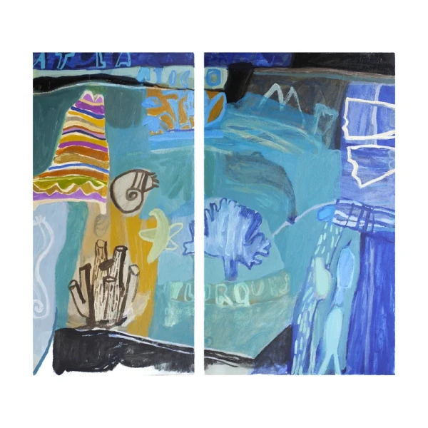 Díptico Azul - Chata de 4 cm lustre  petiribi  128x146 (ancho de los dos juntos)